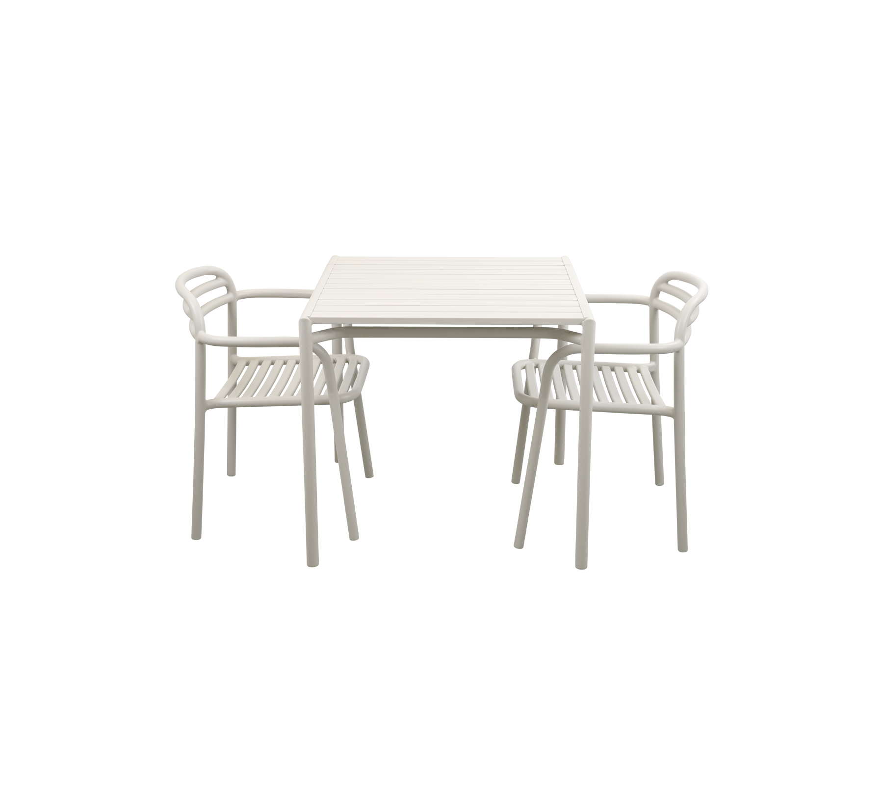 Une table de couleur claire avec deux chaises assorties, dotée d'un design épuré adapté pour des repas décontractés ou des rassemblements.