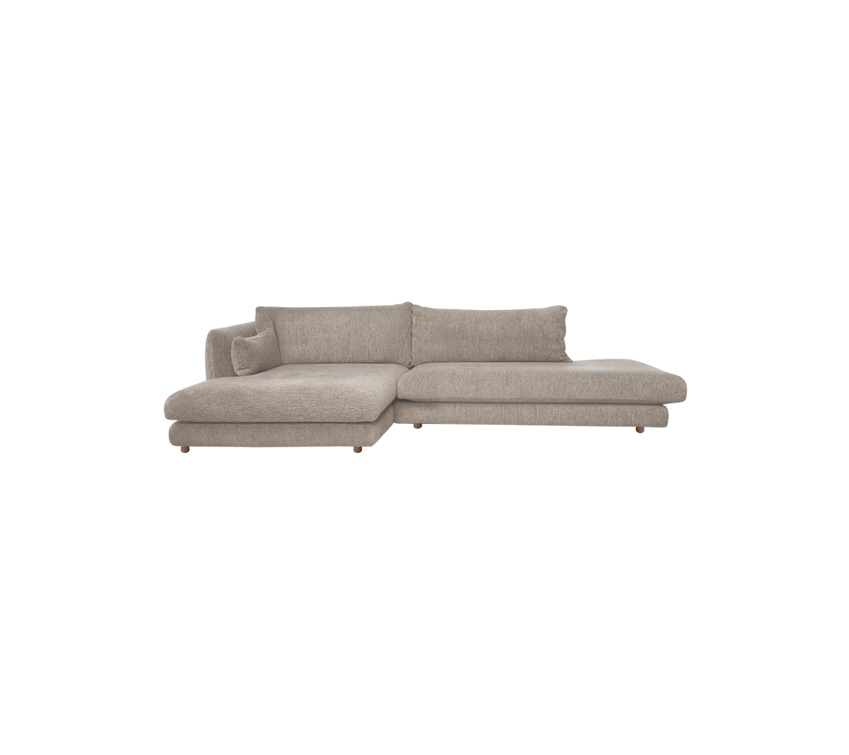 Canapé moderne marron clair avec un design décontracté.