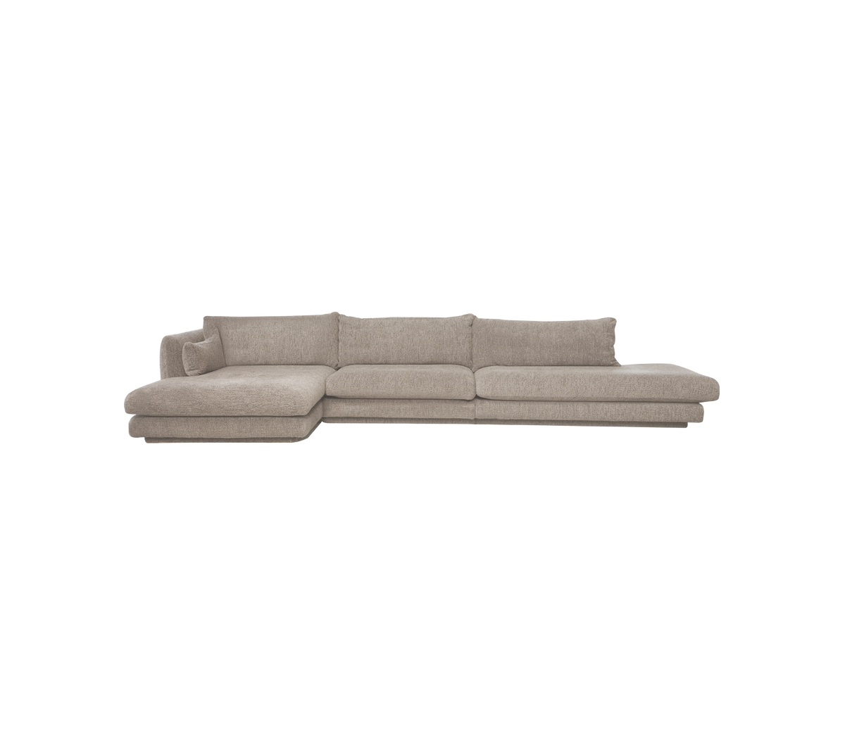 Canapé moderne marron clair avec un design épuré dans un cadre de salon.