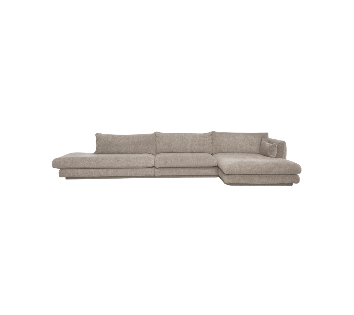 Canapé d'angle beige moderne avec un design spacieux.
