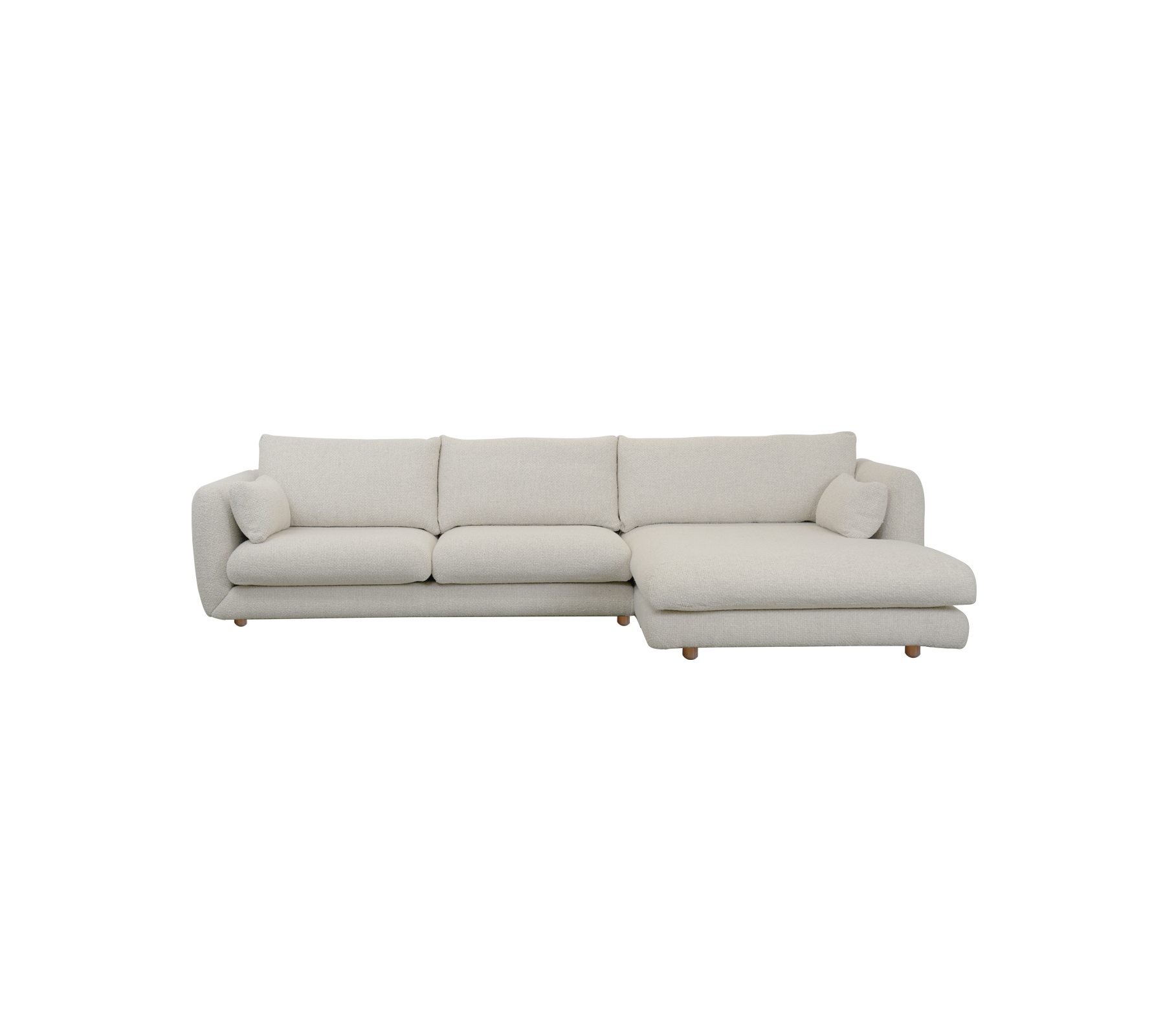 Canapé moderne couleur sable avec des lignes épurées et un design minimaliste.