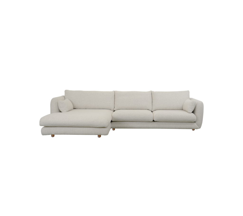 Canapé moderne couleur sable avec design de chaise longue.