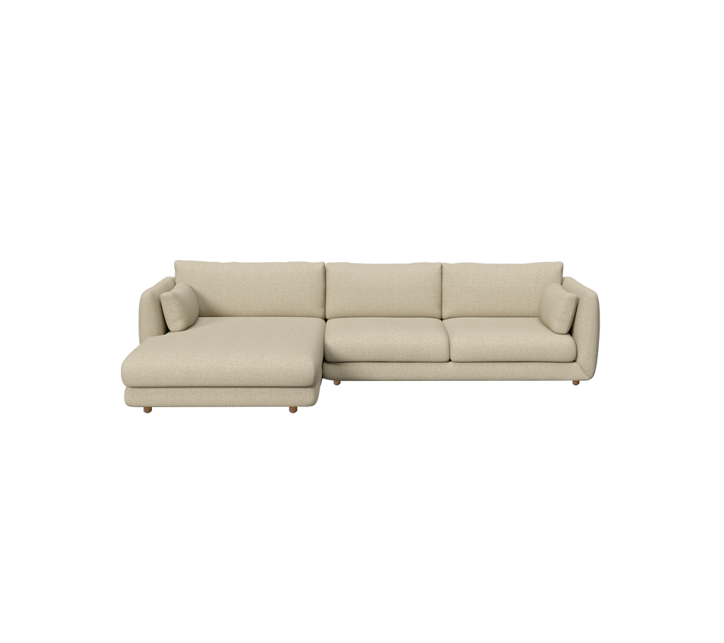 Canapé moderne marron clair avec un design de chaise longue.