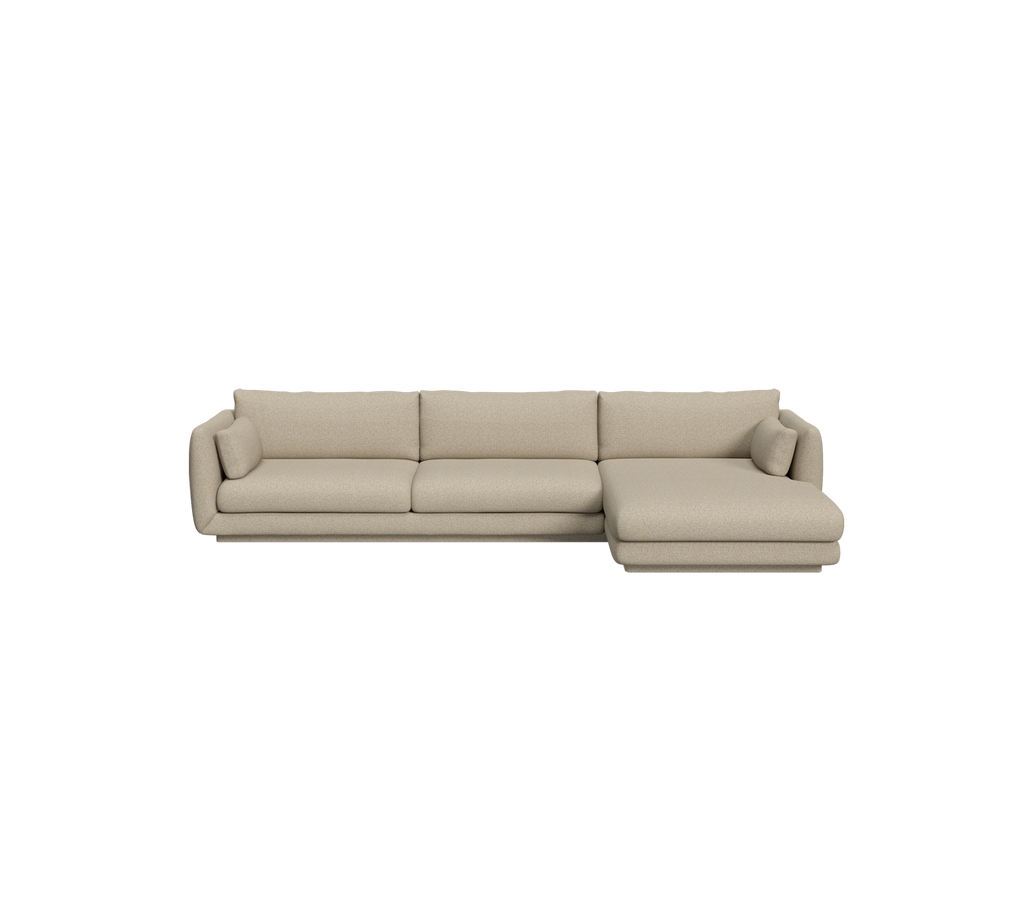 Canapé brun moderne avec un design de chaise longue.