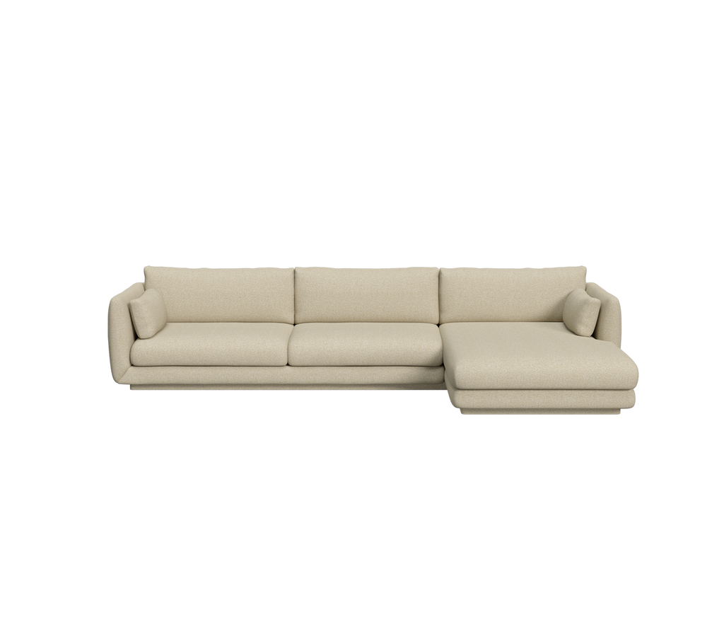 Canapé moderne marron clair avec un design de chaise longue.