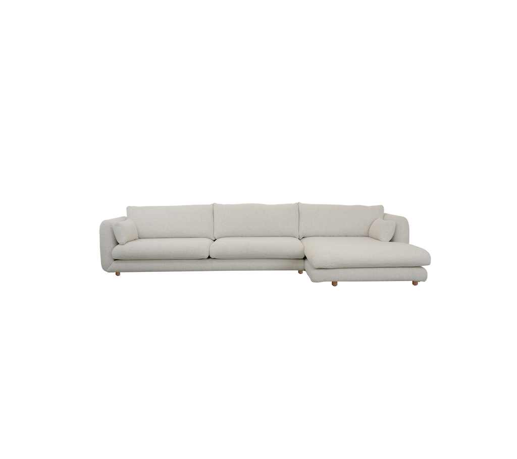 Canapé moderne couleur sable avec un design sectionnel.