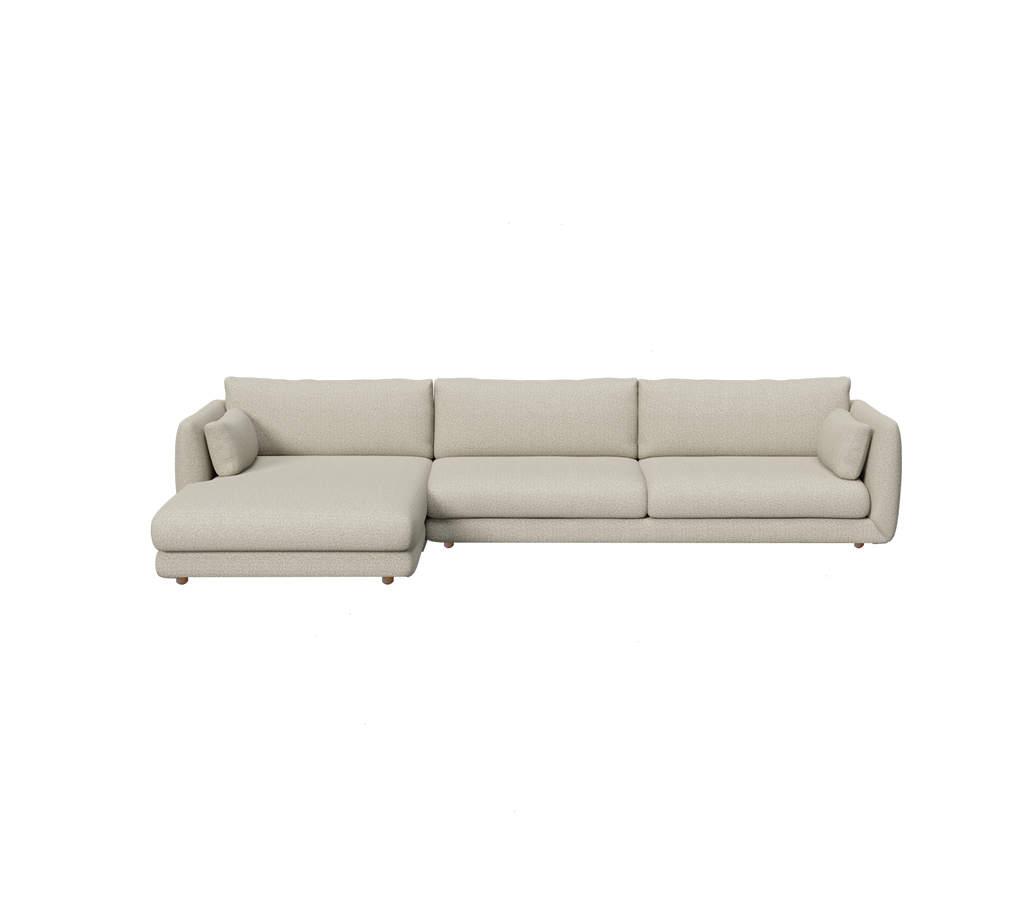Canapé moderne brun clair avec un chaise longue dans un design minimaliste.