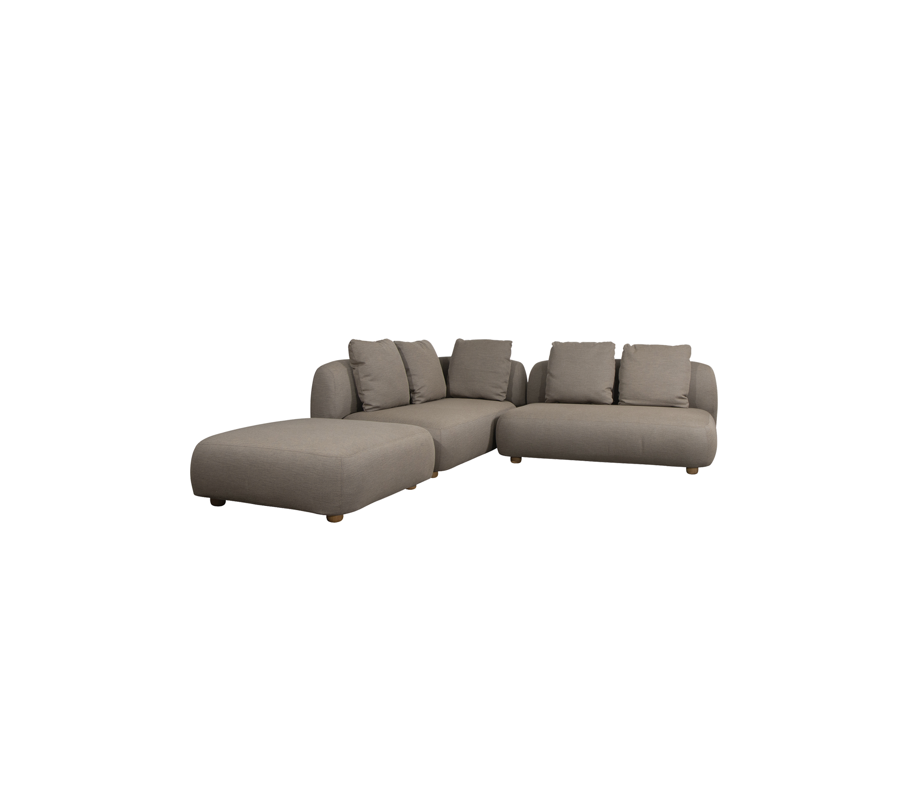 Canapé modulaire moderne en teinte marron neutre avec des coussins moelleux et un design spacieux pour un confort optimal. Parfait pour la détente.