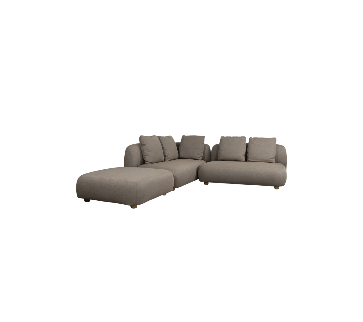 Canapé modulaire moderne en teinte marron neutre avec des coussins moelleux et un design spacieux pour un confort optimal. Parfait pour la détente.