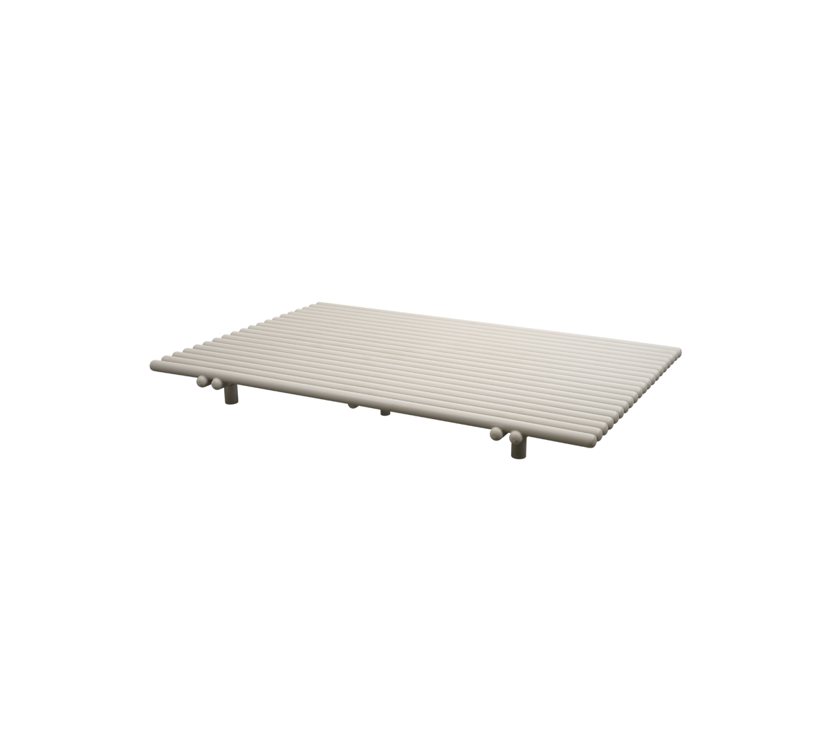Surface plate, rectangulaire, avec des rainures horizontales, soutenue par quatre pieds, adaptée à divers usages. La couleur est claire et neutre.
