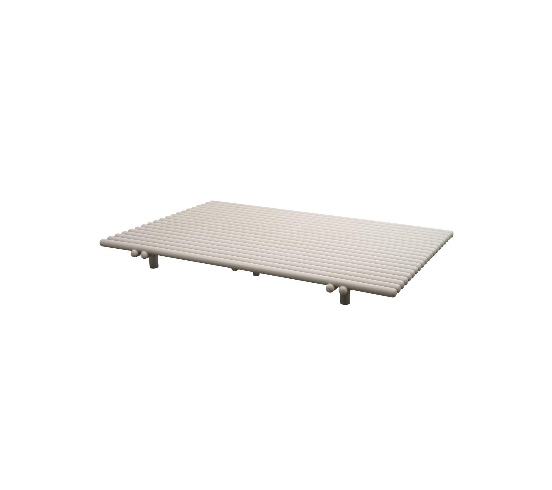 Surface plate, rectangulaire, avec des rainures horizontales, soutenue par quatre pieds, adaptée à divers usages. La couleur est claire et neutre.