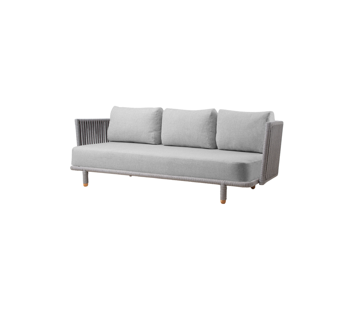 Canapé gris élégant avec trois coussins et des détails modernes, parfait pour embellir n'importe quel espace de vie.