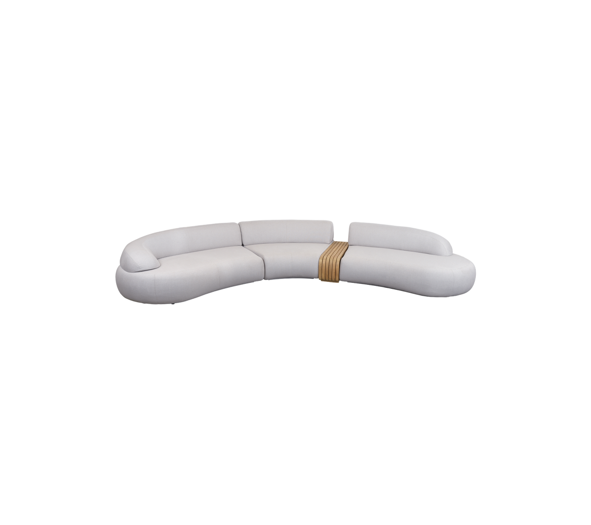 Canapé courbé élégant avec un design épuré, un rembourrage doux et un accent en bois pour un look moderne. Parfait pour les espaces de détente.