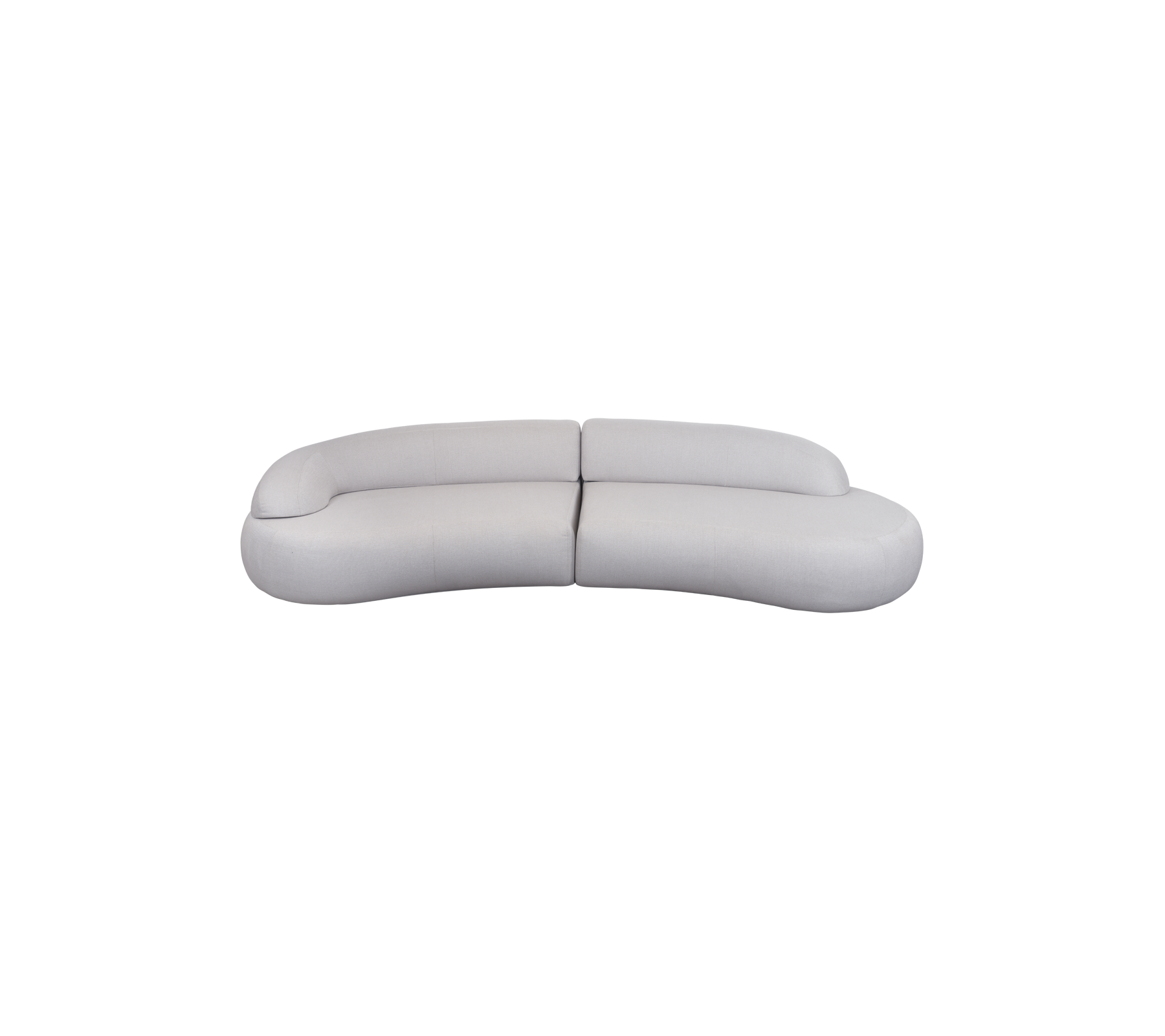 Design de canapé courbé et moderne dans une couleur douce et neutre avec une esthétique minimaliste et épurée. Idéal pour des intérieurs contemporains.