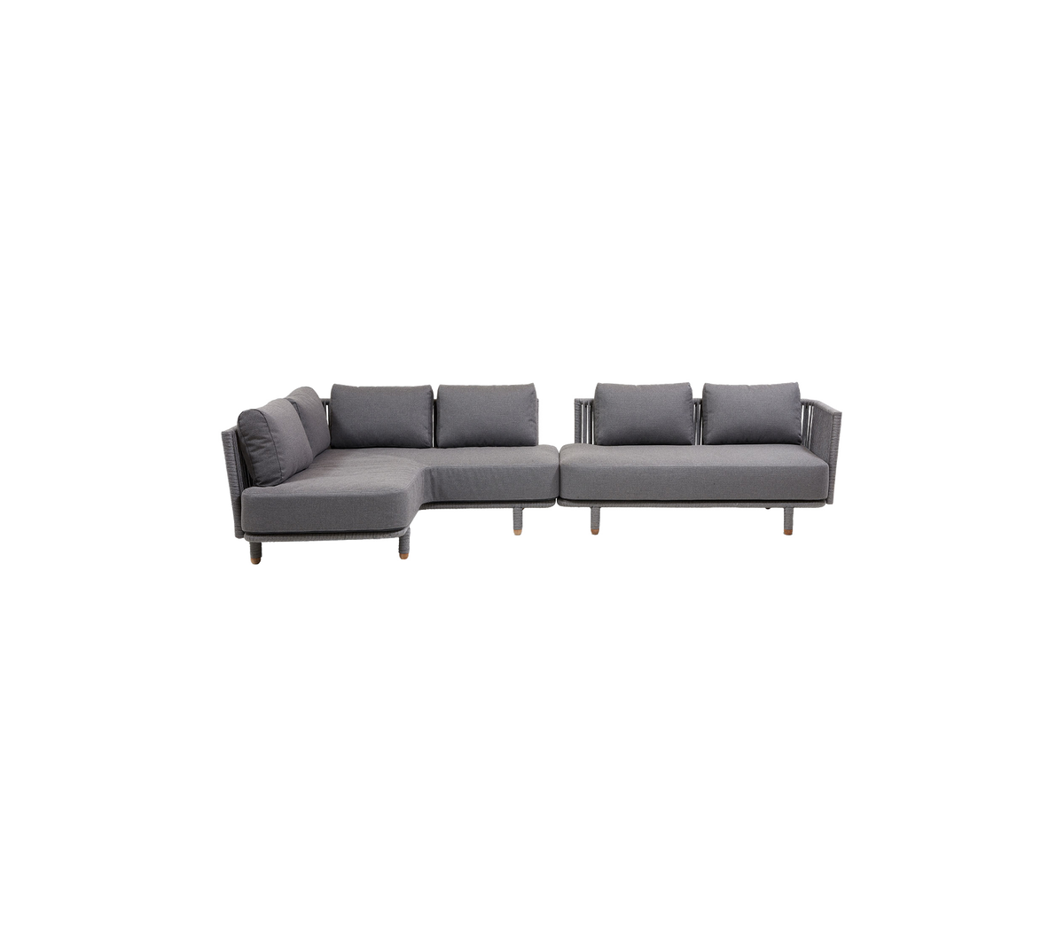 Canapé d'angle moderne gris avec coussins moelleux et pieds en bois, conçu pour le confort et le style. Parfait pour tout espace de vie.