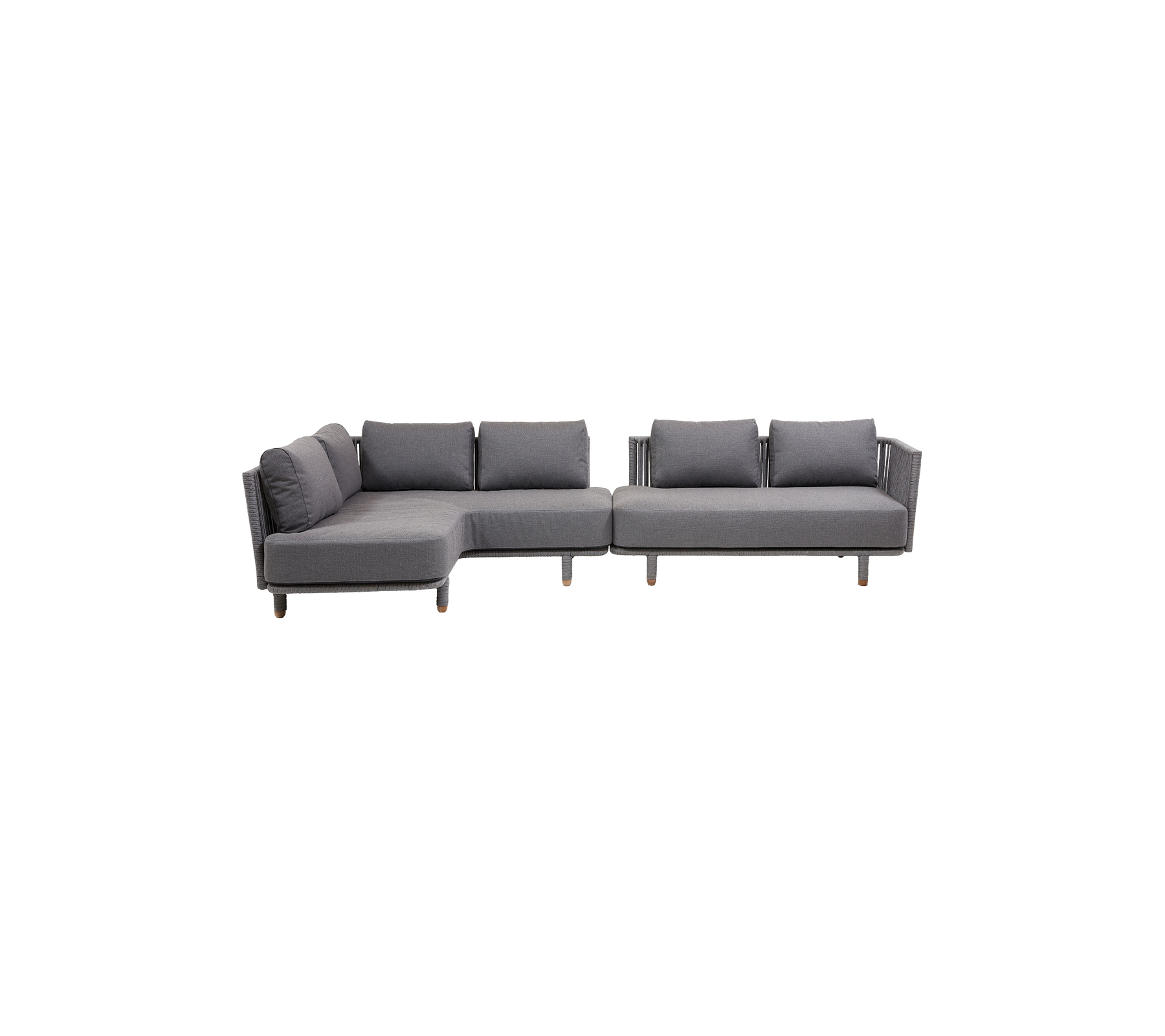 Canapé d'angle moderne gris avec coussins moelleux et pieds en bois, conçu pour le confort et le style. Parfait pour tout espace de vie.