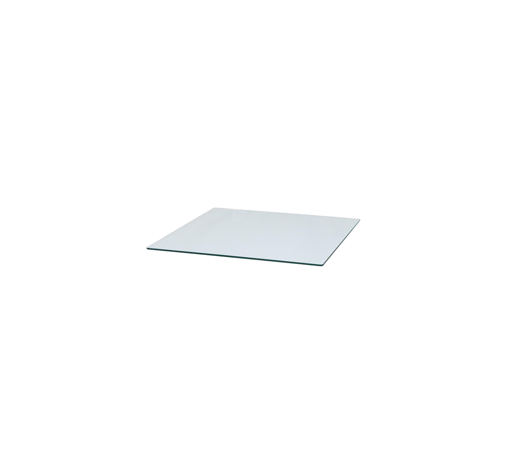 Panneau en verre transparent, forme rectangulaire, adapté à diverses applications telles que des plateaux de table ou des surfaces d'affichage.
