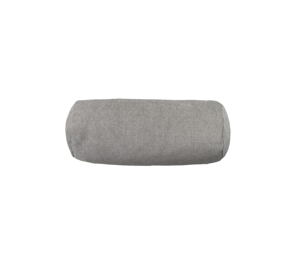 Coussin cylindrique gris avec une surface en tissu texturé, idéal pour apporter soutien et confort.
