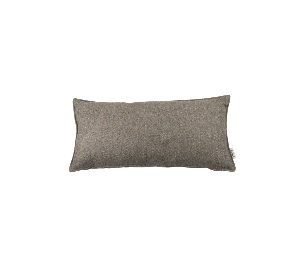 Coussin rectangulaire en tissu gris neutre, apportant une touche douce et élégante à tout espace.
