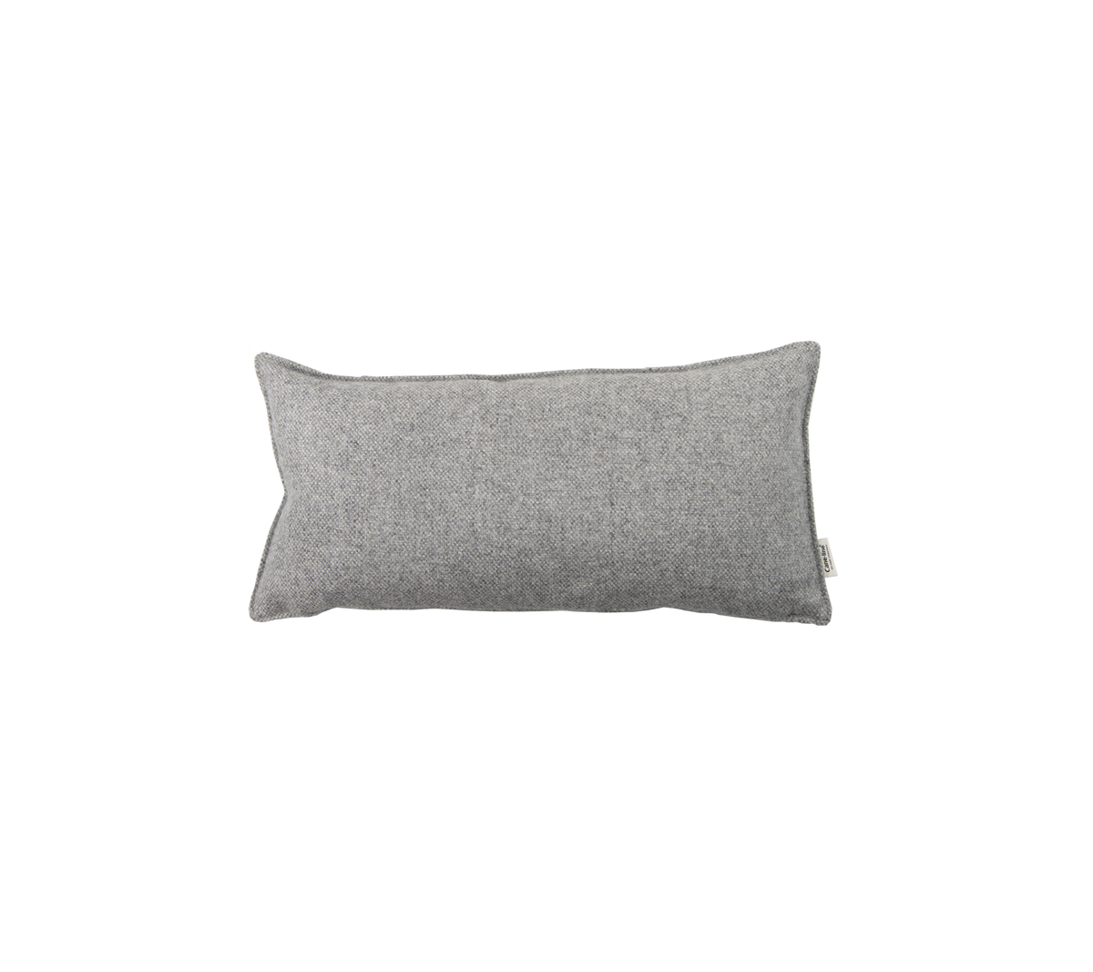 Coussin rectangulaire gris avec une texture lisse, parfait pour des fins décoratives ou de confort.