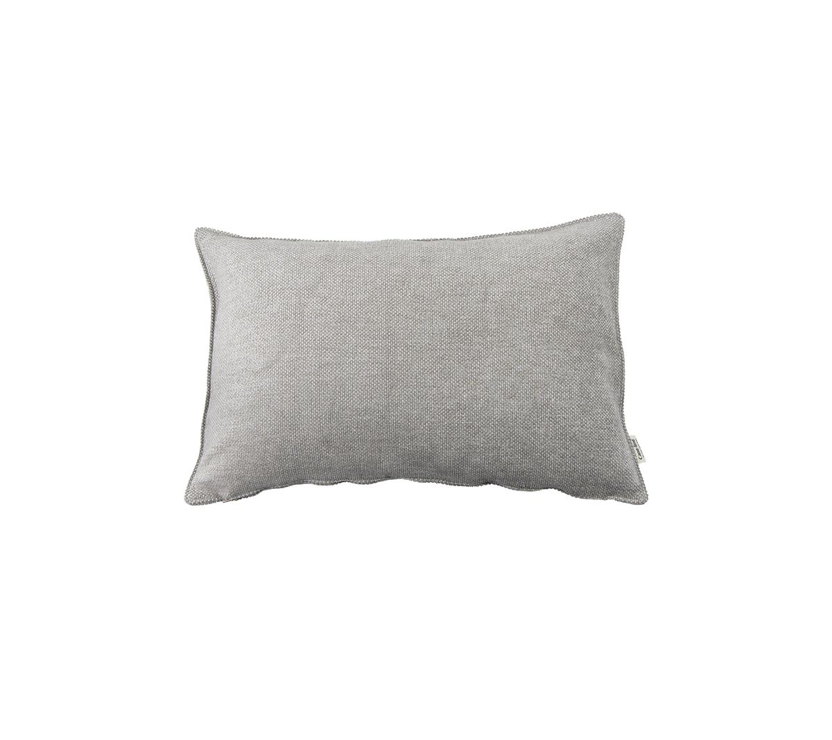 Coussin rectangulaire gris avec une surface en tissu texturé, conçu pour un usage décoratif ou confortable.