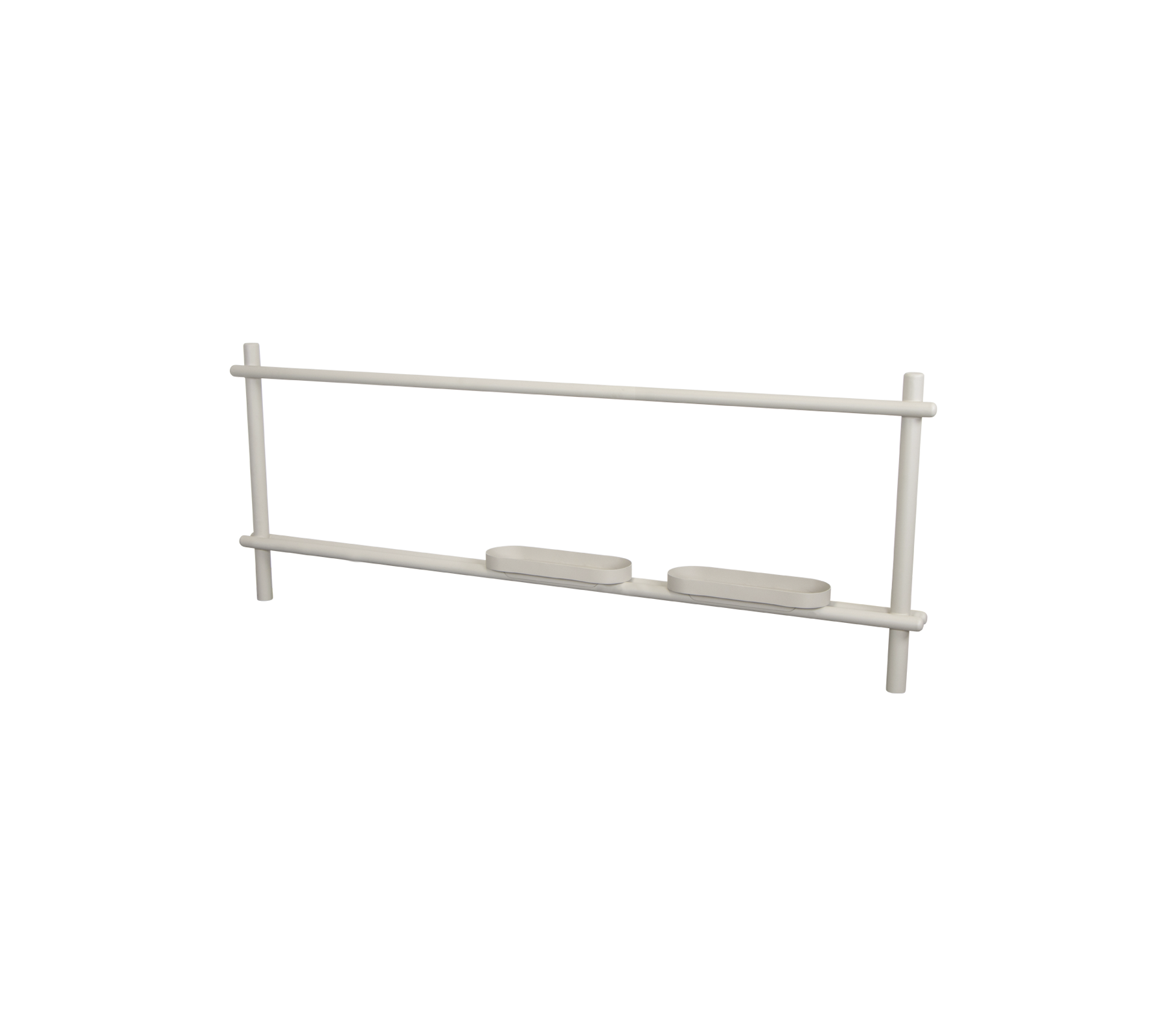 Une unité de rangement simple et rectangulaire avec deux étagères horizontales et un cadre léger, conçue pour un rangement ou une exposition efficaces.