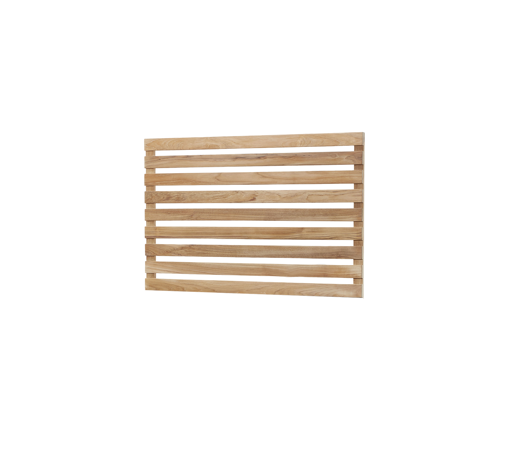 Un panneau en bois à lattes avec des barres horizontales, présentant une finition naturelle et un design simple adapté à diverses applications.