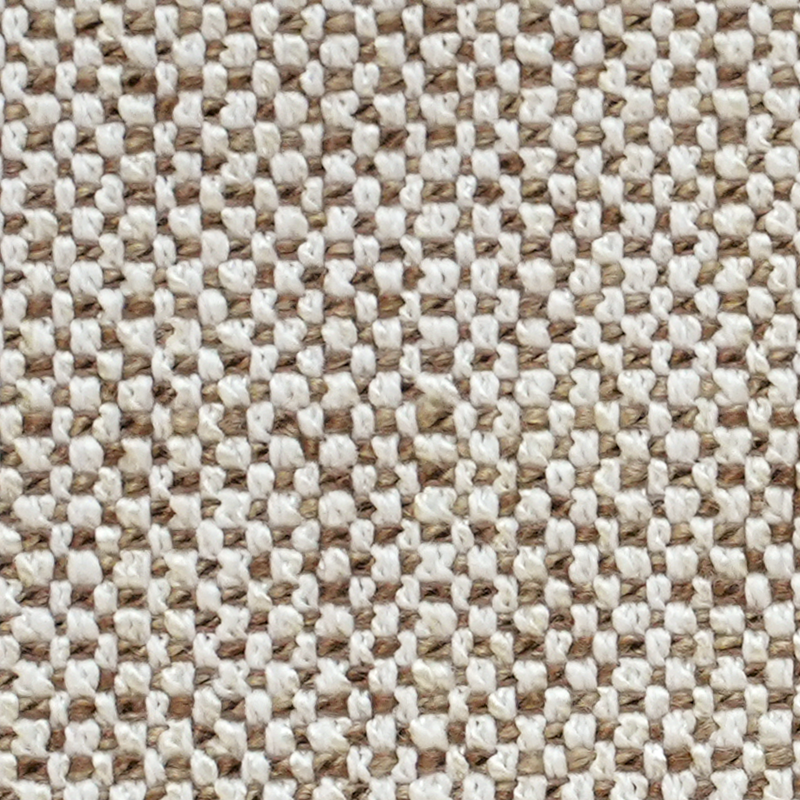Tissu texturé avec un motif tissé dans des tons beige et blanc.